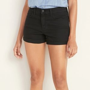 Cuffed Black Jean Shorts